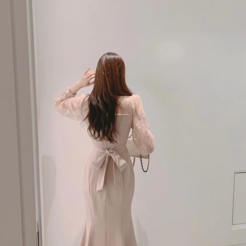 Đầm Nữ Phối Ren Xuyên Thấu Dáng Đuôi Cá Ôm Dáng Phong Cách Tiểu Thư Thanh Lịch - Ảnh 4