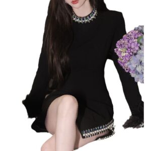 Đầm Nữ Dự Tiệc Đầu Thu 2026 Xẻ Tà Trang Trí Lông Vũ Đính Đá Sang Trọng Thiết Kế Độc Đáo - Ảnh 4
