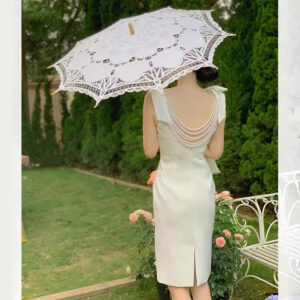 Đầm Dạ Hội Trễ Vai Đính Ngọc Trai Hở Lưng Nơ Trắng Thanh Lịch Sang Trọng - Ảnh 3
