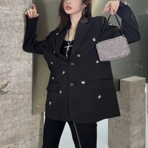 Áo Blazer Nữ 2026 Cổ Ve Họa Tiết Chữ Cái Đính Đá Dáng Suông Rộng Thanh Lịch - Ảnh 3