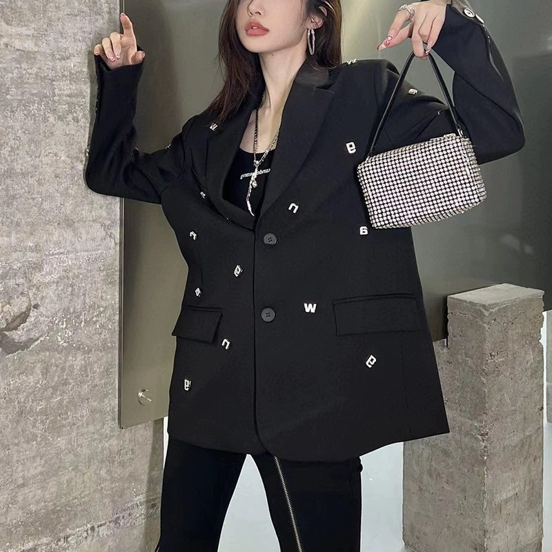 Áo Blazer Nữ 2026 Cổ Ve Họa Tiết Chữ Cái Đính Đá Dáng Suông Rộng Thanh Lịch - Ảnh 3