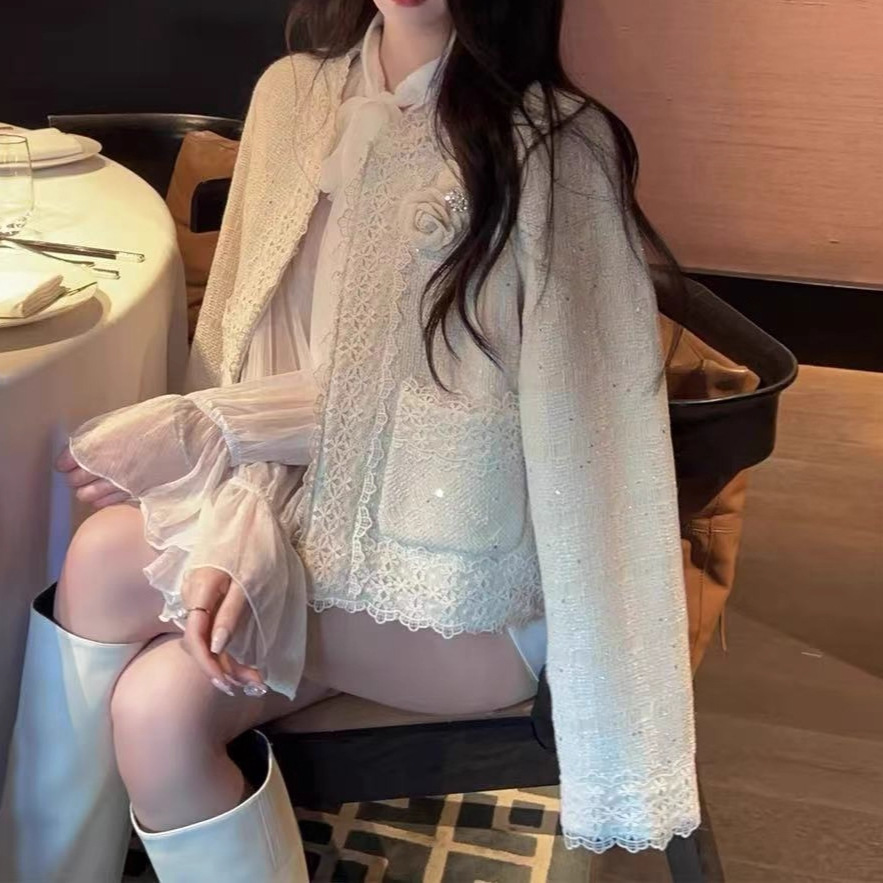 Áo Khoác Nữ Trắng Đính Sequin Cao Cấp Phong Cách Tiểu Hương Pháp Thanh Lịch Thu 2026 - Ảnh 4