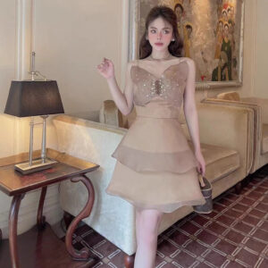Đầm Nữ Hai Dây 2026 Phối Organza Đính Đá Họa Tiết Bướm 3D Thanh Lịch Sang Trọng - Ảnh 4
