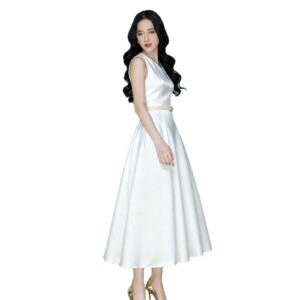 Chân Váy Chữ A Nữ Dáng Midi Thiết Kế Bất Đối Xứng Thắt Nơ Chiết Eo Kèm Thắt Lưng - Ảnh 5