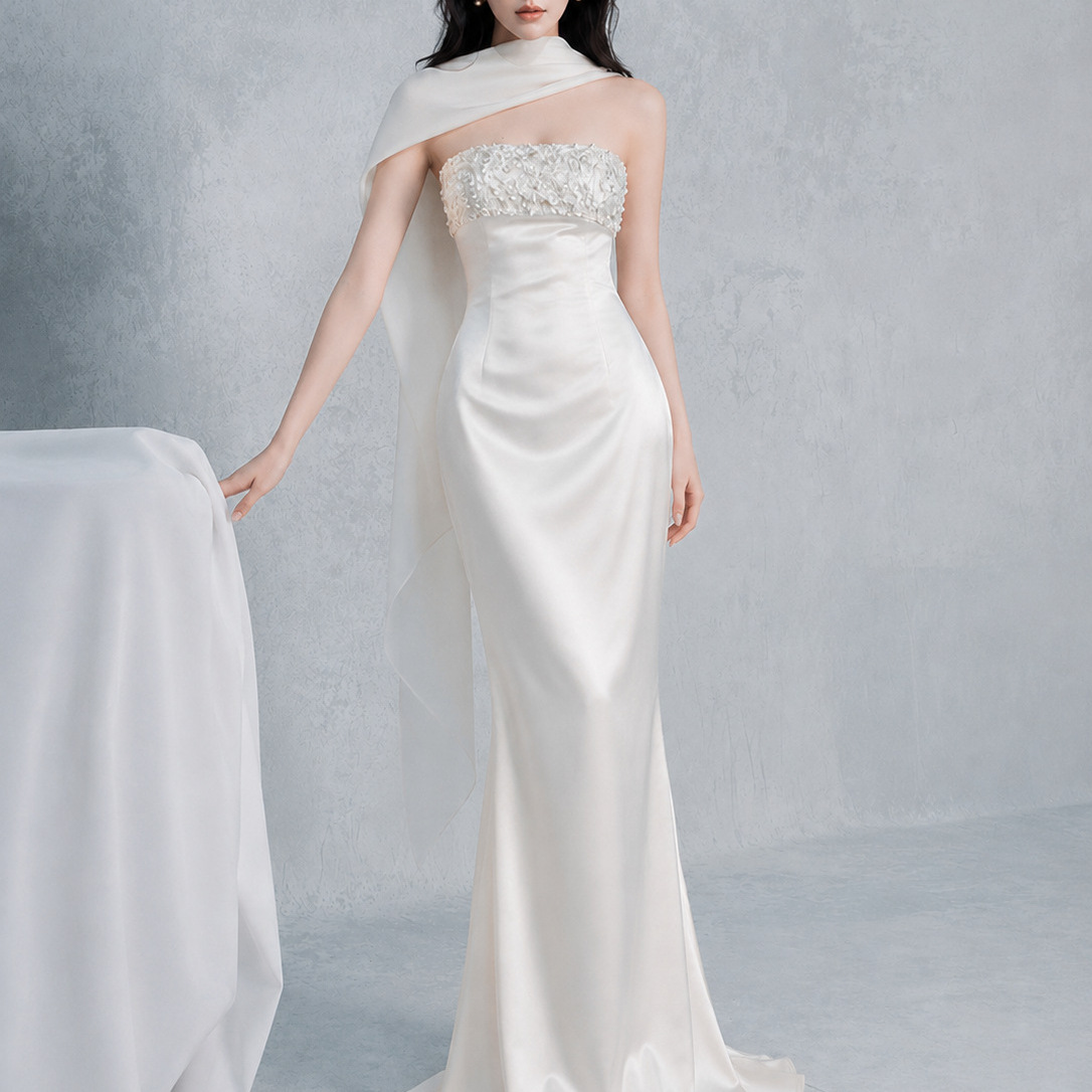 Đầm Nữ Satin Cổ Yếm Phong Cách Pháp Sang Trọng Thanh Lịch Dự Tiệc Lễ Đính Hôn - Ảnh 5