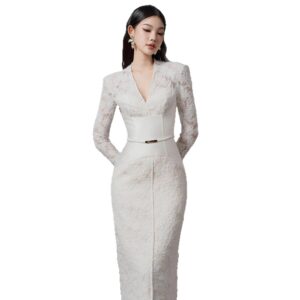 Váy Ren Nữ Cổ V Phối Ren Dáng Ôm Tôn Dáng Thanh Lịch Phong Cách Sang Trọng - Ảnh 5
