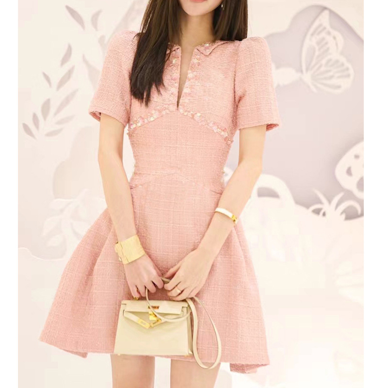 Đầm Nữ Hồng Phấn 2026 Phối Sequins Phong Cách Tiểu Hương Gió Dáng Chữ A Thanh Lịch Sang Trọng - Ảnh 3