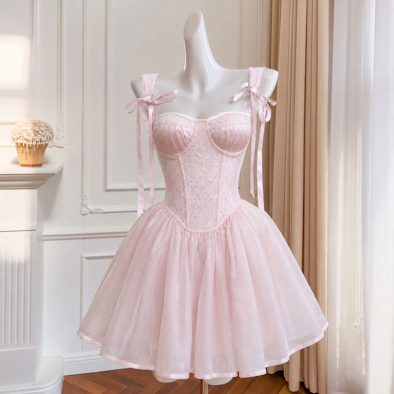 Đầm Ren Ôm Dáng Phong Cách Hàn Quốc Nữ Váy Eo Ren Phối Chân Váy Ballet Phồng Sang Trọng - Ảnh 3