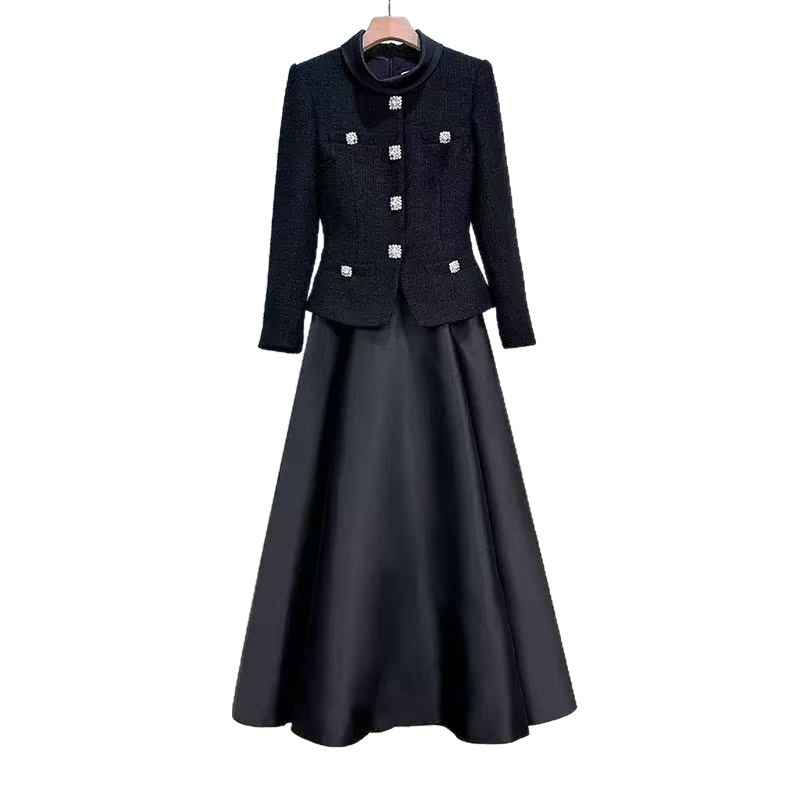 Đầm Tweed Cổ Cao Đính Nút Đá Tay Dài Ôm Eo Tôn Dáng Sang Trọng - Ảnh 5
