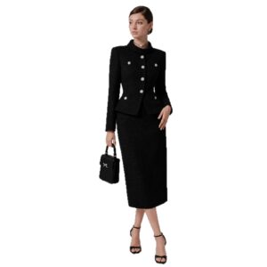 Đầm Nữ Đen Cổ Tròn Phối Tweed Giả 2 Món Chiết Eo Thanh Lịch Dự Tiệc Thu 2026 - Ảnh 5