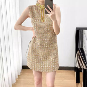 Váy Tweed Nữ Thu Đông Thiết Kế Sang Trọng Đính Cườm Dáng Tiểu Thư Thanh Lịch