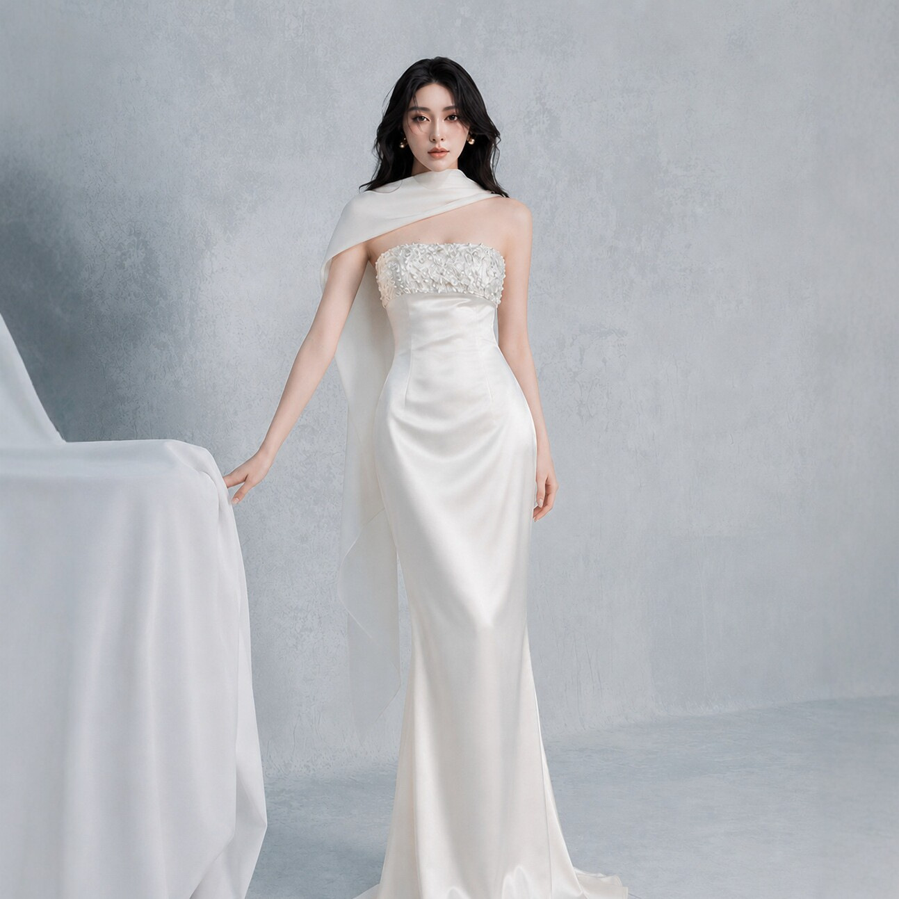 Đầm Nữ Satin Cổ Yếm Phong Cách Pháp Sang Trọng Thanh Lịch Dự Tiệc Lễ Đính Hôn